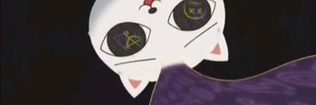 Cat Soup an upside down white cartoon cat with stars in its eyes and purple void flowing from the top of its head